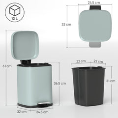 HOMCOM 12L Modern Boxy Metal Home Kitchen Bin - Light Green