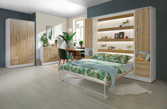 SPACEO Horizontal Wall Bed 160x200 White / Oak Artisan / Black Handles