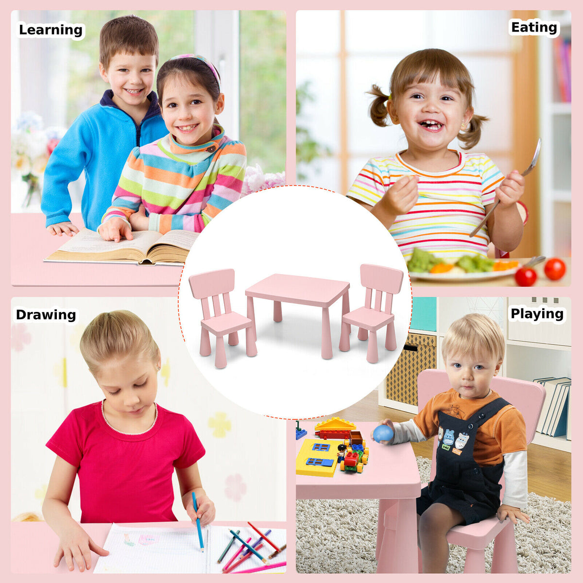 Children's Multi Activity Table and Chair Set-Pink