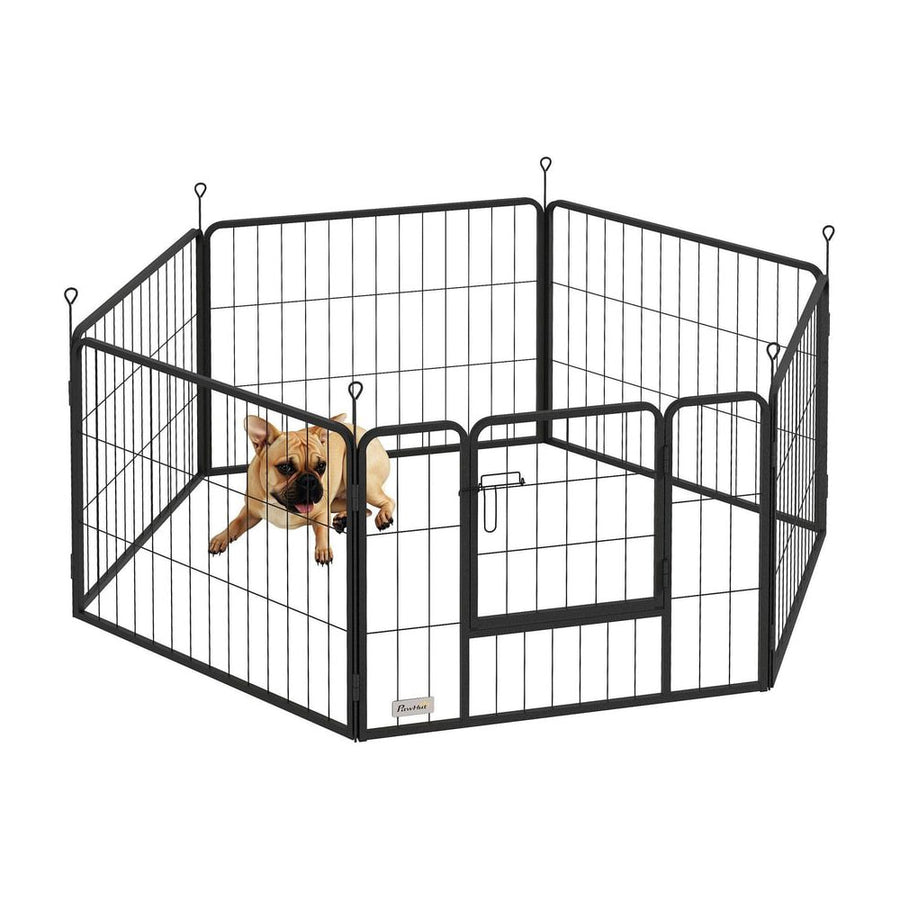 PawHut 6 Panels Dog Playpen, Portable Detachable Puppy Pen with Door, for Small Dogs, 60cm High, Grey