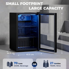 HOMCOM 70L Drinks Fridge, 70 Can Under Counter Freestanding Beer Fridge with LED Light