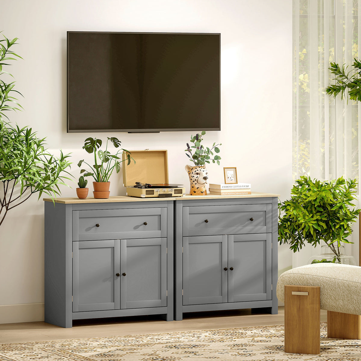 HOMCOM Sideboard Storage Cabinet, Morden Kitchen Cupboard with Adjustable Shelf, Drawer and Double Doors, Sideboard for Living Room, Dining Room, Hallway, Grey