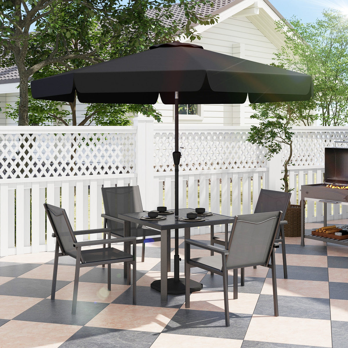 Outsunny Five-Piece Metal Dining Set, with Glass-Top Table - Grey