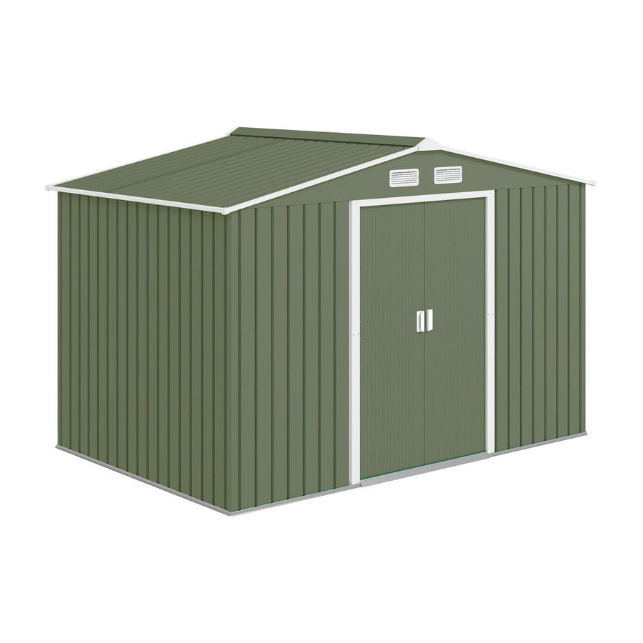 Outsunny 9 x 6ft Metal Garden Shed, Outdoor Storage Tool House with Ventilation Slots, Foundation Kit and Lockable Double