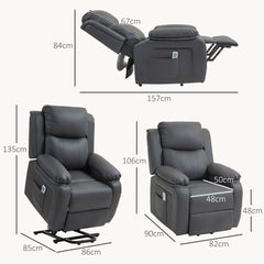 HOMCOM Riser and Recliner Chair with Vibration Massage, PU Leather Power Lift Chair for Elderly, Dark Grey