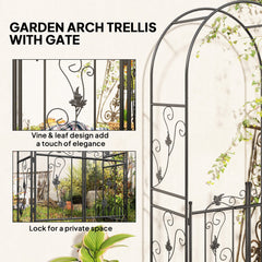 Outsunny 2.17m Steel Garden Arch with Gate, Wedding Arch for Outdoor, Garden, 107W x 45D x 217H cm Black