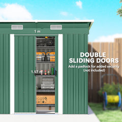 Outsunny 7 x 4ft Outdoor Storage Shed with Foundation Kit, Lean to Metal Garden Shed for Log, Rubbish Bin, Tool, Bike, Green