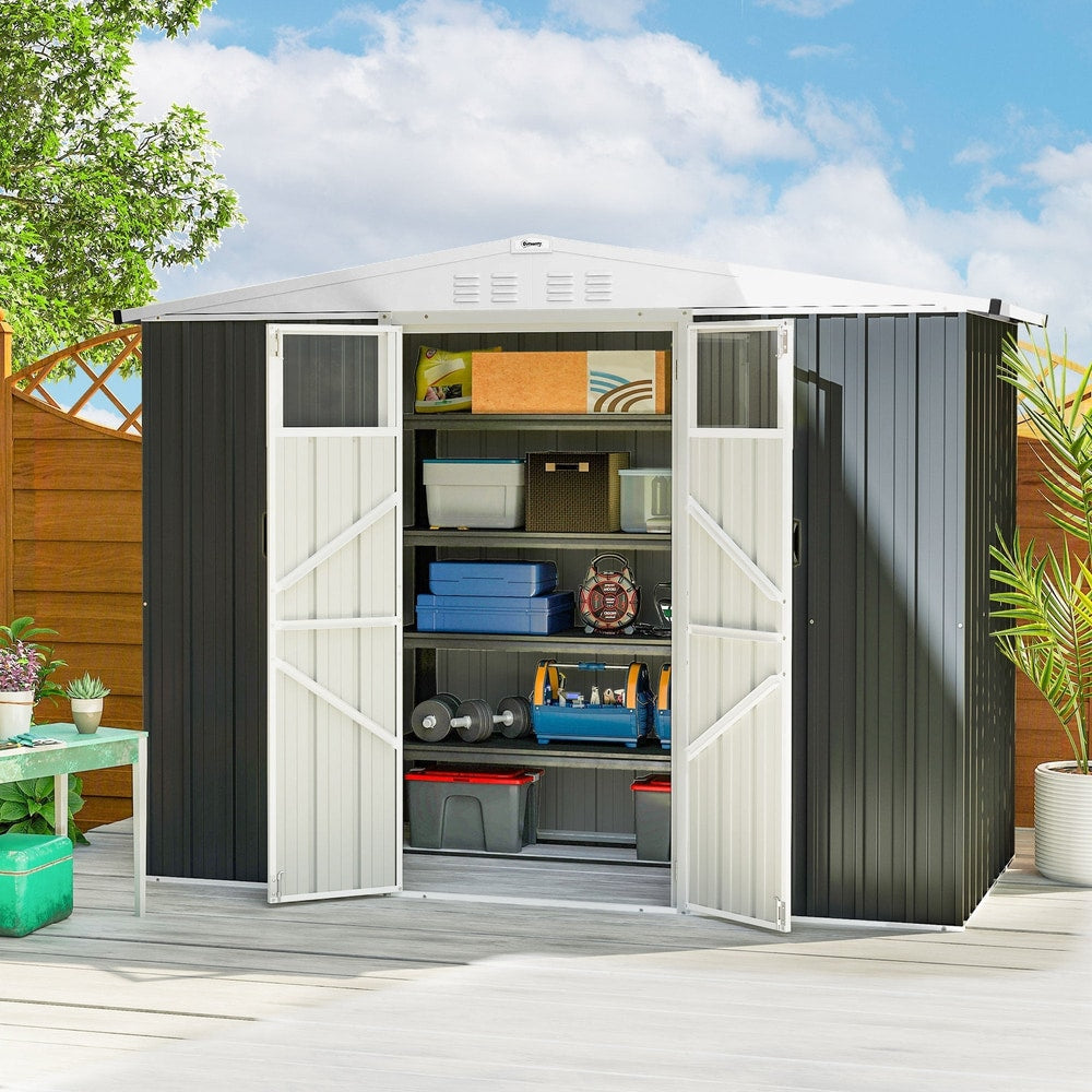 Outsunny 8 x 4 ft Metal Garden Shed, Garden Storage Shed with Window, 4 Vents and Lockable Door, Waterproof Galvanised Steel