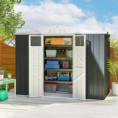 Outsunny 8 x 4 ft Metal Garden Shed, Garden Storage Shed with Window, 4 Vents and Lockable Door, Waterproof Galvanised Steel