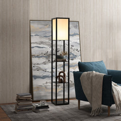 HOMCOM Floor Lamp with Shelves and Top Light, Modern Corner Standing Lamp for Living Room, Bedroom, Bulb not Included, Black