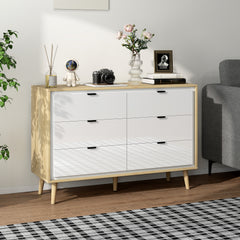HOMCOM Storage Cabinet, Chest of Drawers with 6 Drawers and 5 Legs for Bedroom, High Gloss White