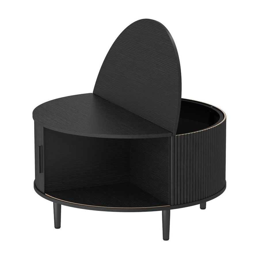 HOMCOM Coffee Table with Lift Top and Hidden Storage, Round Centre Table with Fluted Sliding Door, 80 cm, Black Wood Effect