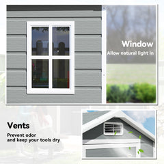 Outsunny 4 x 3 ft Plastic Garden Shed with Floor, Outdoor Storage Shed with Lockable Door, Window and Vent, Light Grey