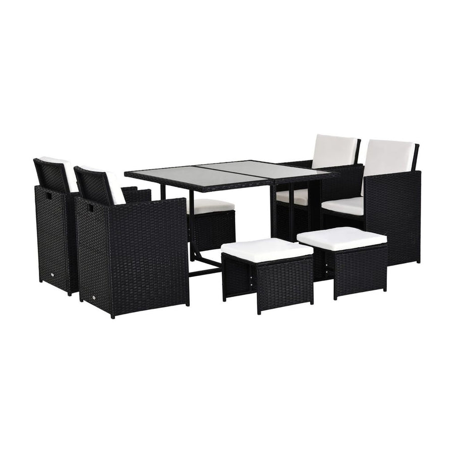 Outsunny 8 Seater Rattan Cube Garden Furniture Set, Rattan Dining Set with Cushions, Outdoor Dining Table and Chairs with 4