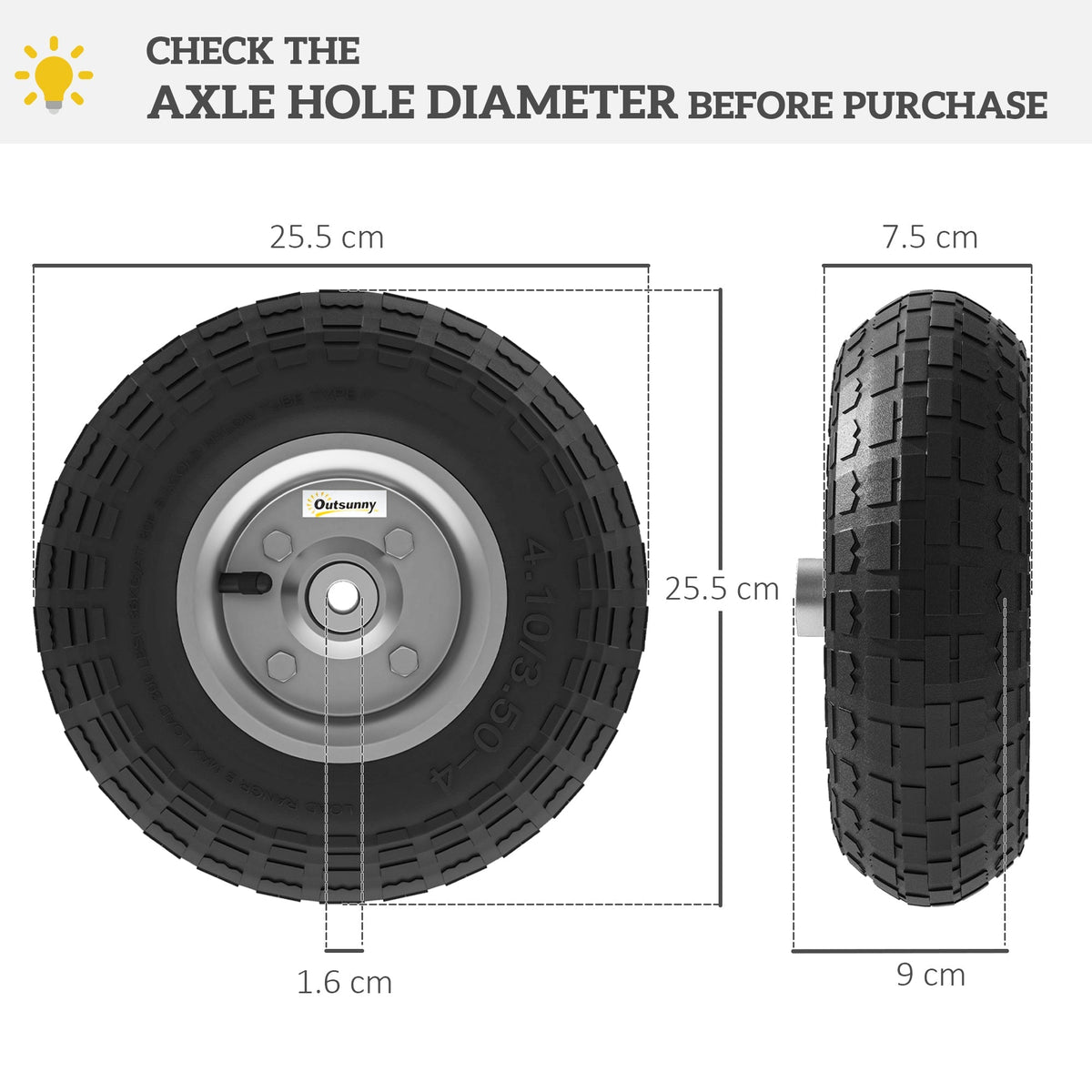 Outsunny Set of 4 Pneumatic Wheels, 10" Wheelbarrow Wheels Replacement for Barn Carts, Hose Carts, Garden Carts, Sack Trucks, Black