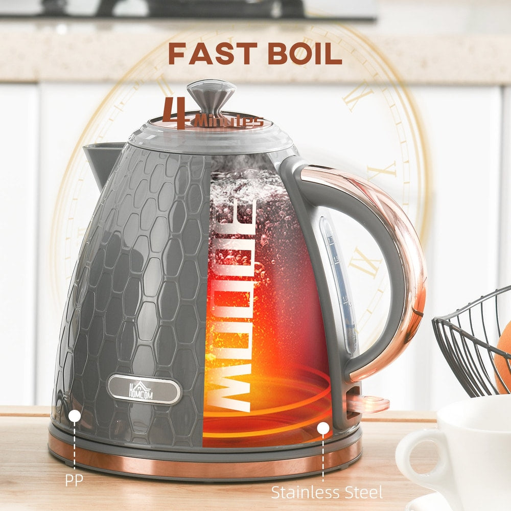 The grey honeycomb kettle with a cutaway graphic showing the internal heating element