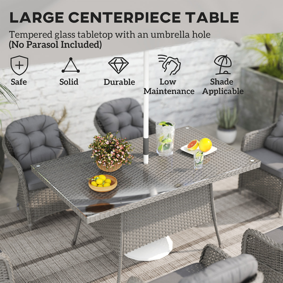 Outsunny Seven-Piece Rattan Dining Set - Light Grey