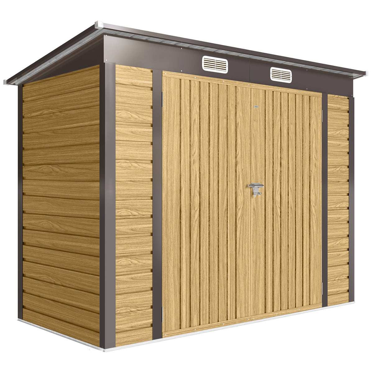 Outsunny 3.7 x 7.9ft Galvanised Steel Shed, with Latched Door and Padlock - Oak