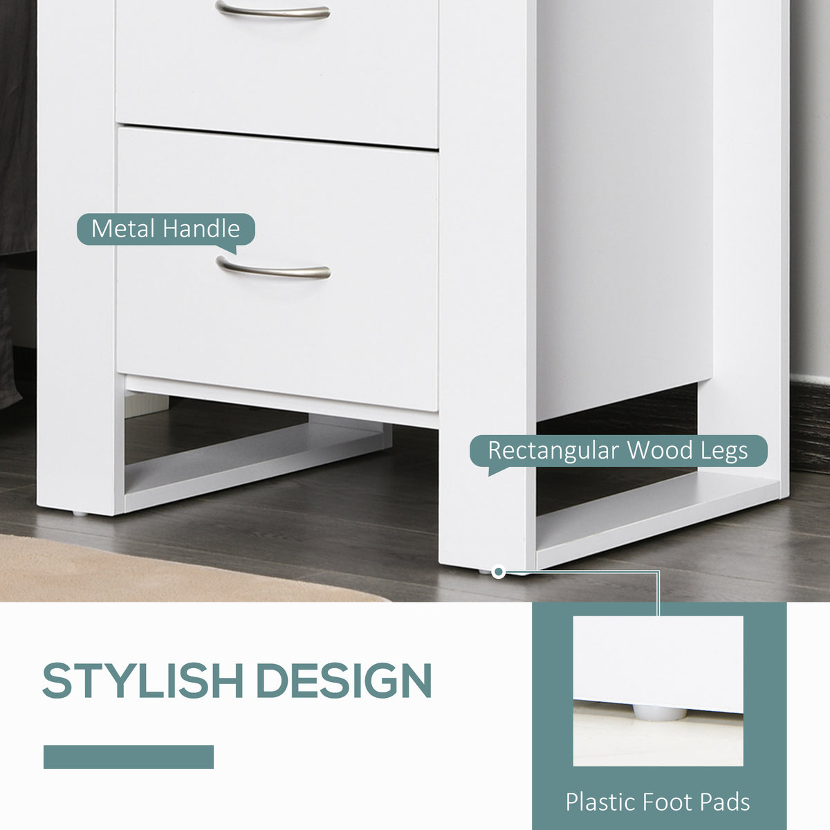 HOMCOM Bedroom Furniture Set, Drawer Chest and Nightstand, Modern White