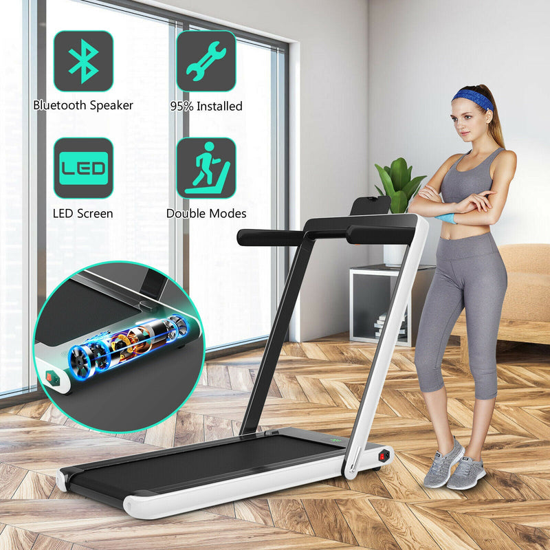 1-12Kph Folding Electric Treadmill with Bluetooth Capability-White - Infyniti Home