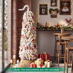1.5 M Flocked Pencil Christmas Tree with Full Branch Tips