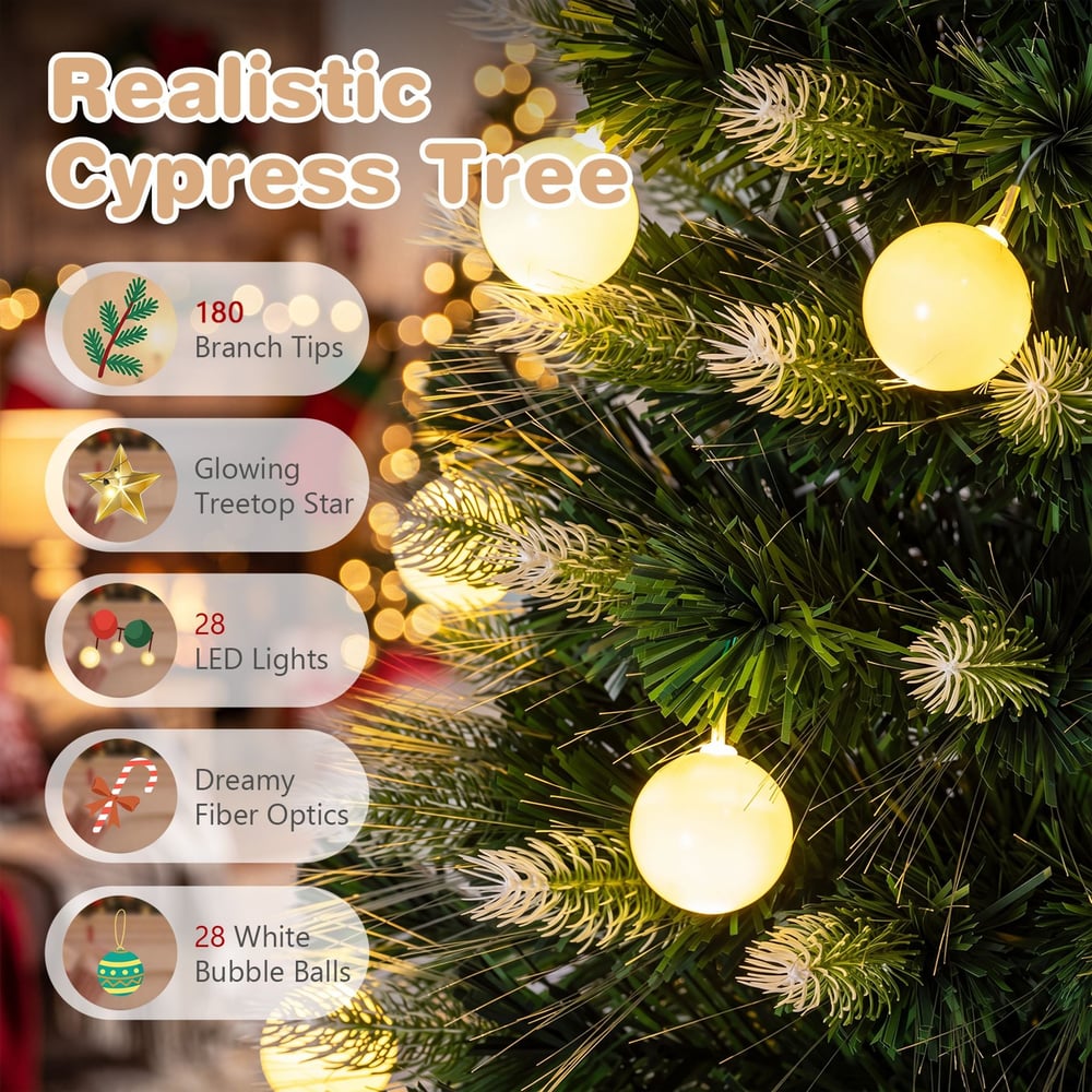 1.5m Artificial Fiber Optic Christmas Tree with Branch Tips and Warm White LED Lights Star Tree Topper