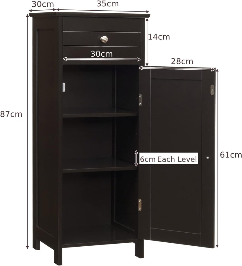 1-Door Freestanding Bathroom Storage Cabinet with Drawer and Adjustable Shelves-Coffee - Infyniti Home