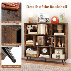 10-Cube Bookcase 120 CM Mid Century Modern Storage Organizer-Brown