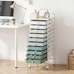 10 Drawers Mobile Storage Trolley with 4 Wheels for Beauty-Green