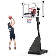 10 Levels Adjustable Basketball Goal System with Shatterproof Backboard Rebounder and Fillable Base