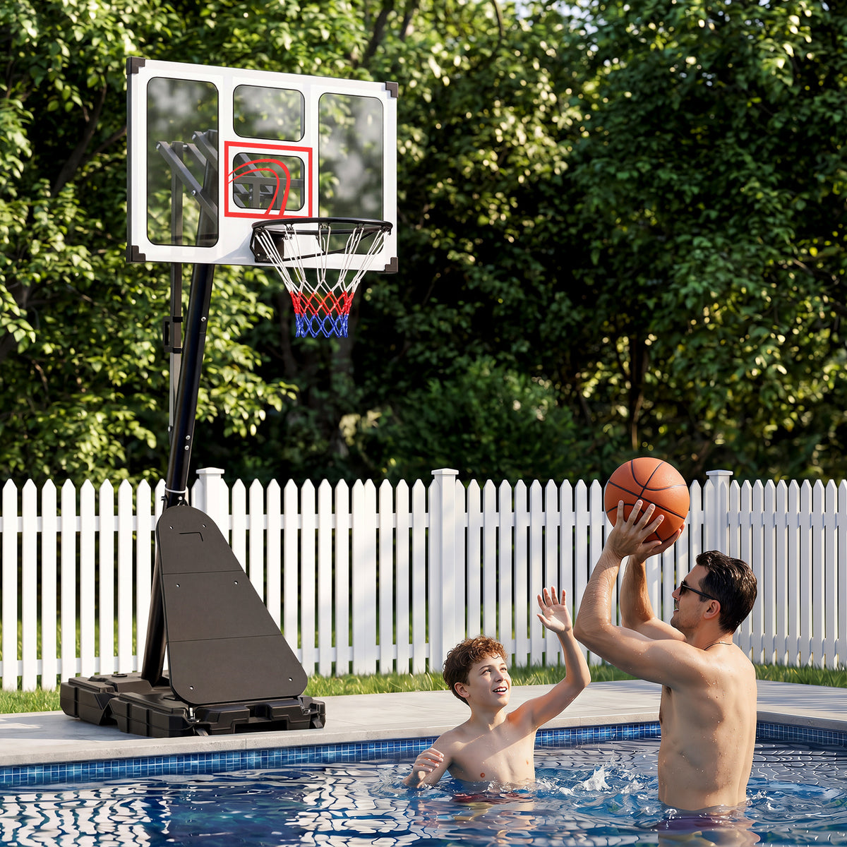 10 Levels Adjustable Basketball Goal System with Shatterproof Backboard Rebounder and Fillable Base