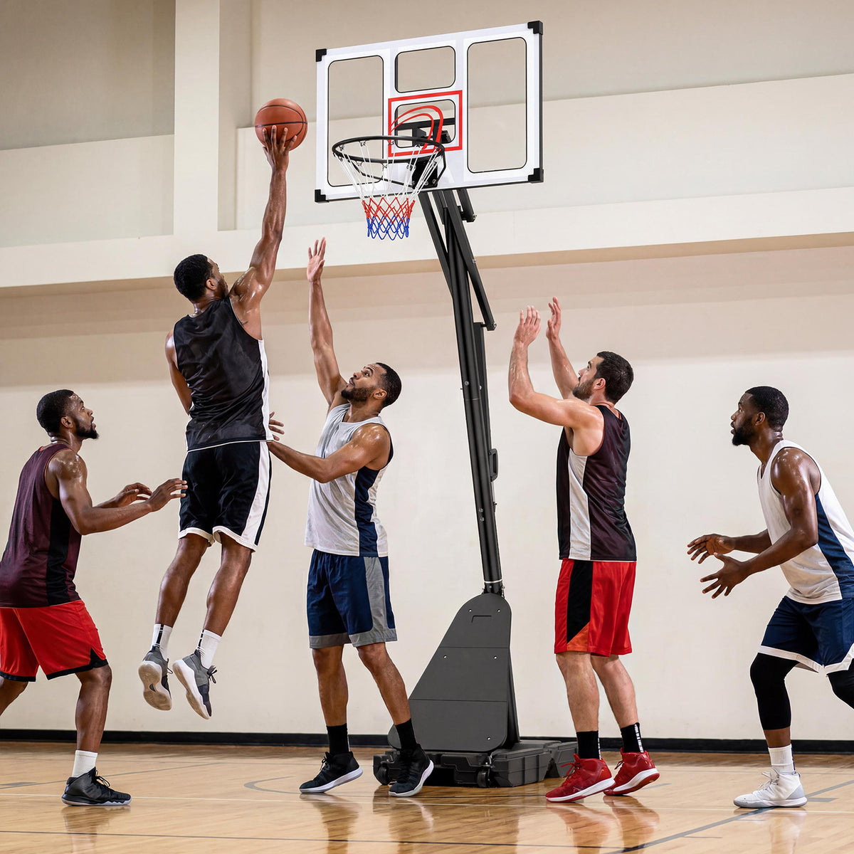 10 Levels Adjustable Basketball Goal System with Shatterproof Backboard Rebounder and Fillable Base