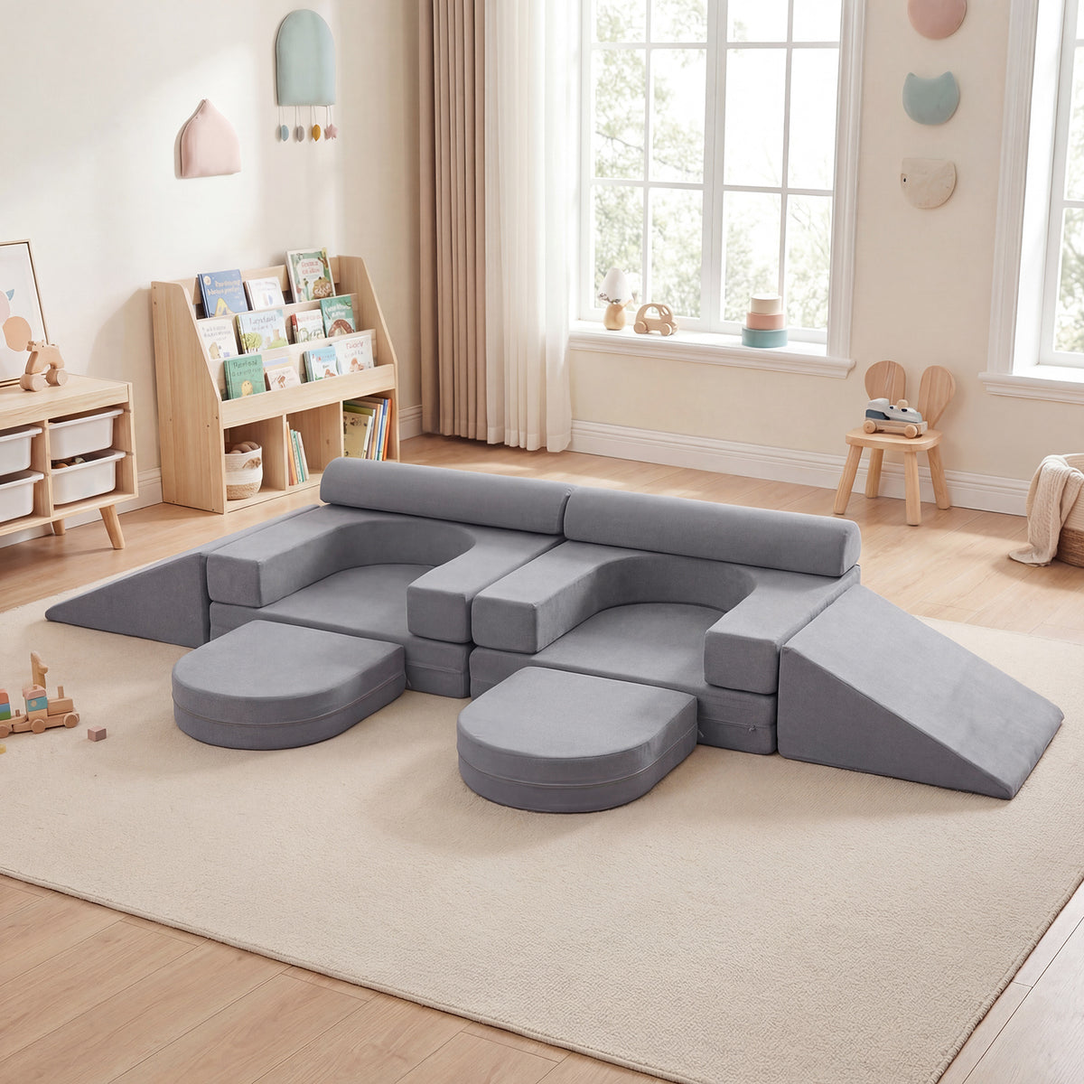 10 PCS Modular Kids Play Couch Toddler Climb and Crawl Foam Playset-Grey