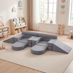 10 PCS Modular Kids Play Couch Toddler Climb and Crawl Foam Playset-Grey