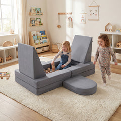 10 PCS Modular Kids Play Couch Toddler Climb and Crawl Foam Playset-Grey