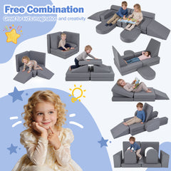 10 PCS Modular Kids Play Couch Toddler Climb and Crawl Foam Playset-Grey