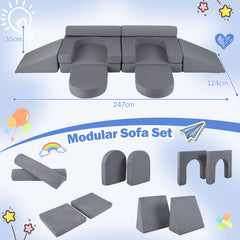 10 PCS Modular Kids Play Couch Toddler Climb and Crawl Foam Playset-Grey