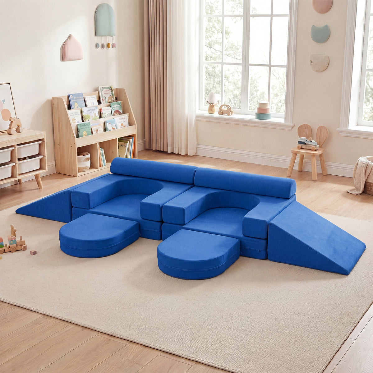 10 PCS Modular Kids Play Couch Toddler Climb and Crawl Foam Playset-Navy
