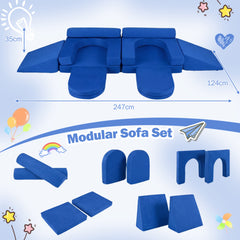 10 PCS Modular Kids Play Couch Toddler Climb and Crawl Foam Playset-Navy