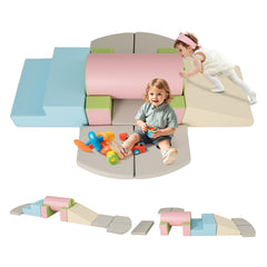 10 Pieces Foam Climbing Blocks Set with PU Leather Surface for 1-3 Years Old-Grey