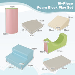 10 Pieces Foam Climbing Blocks Set with PU Leather Surface for 1-3 Years Old-Grey