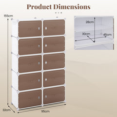 10 Tier Shoe Storage Cabinet with Removable Shelves