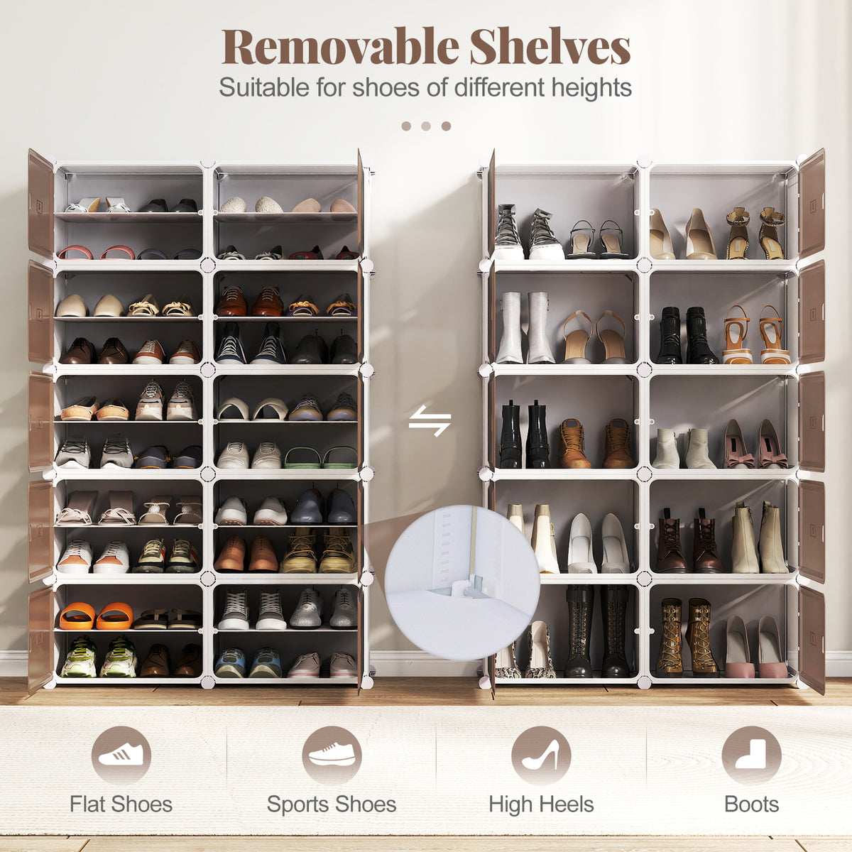 10 Tier Shoe Storage Cabinet with Removable Shelves