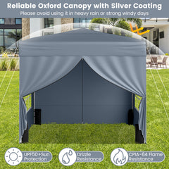 10 X 10 FT Pop up Canopy Tent Outdoor Patio Commercial Sunshade Shelter with 4 Sidewalls-Grey