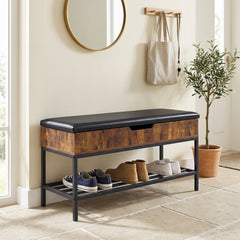 100 CM Shoe Storage Bench with Shelf & Lift Top for Entryway Living Room Bedroom-Rustic Brown