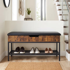 100 CM Shoe Storage Bench with Shelf & Lift Top for Entryway Living Room Bedroom-Rustic Brown