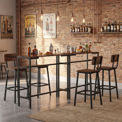 100 cm Long Bar Table with Footrest and Metal Frame for Kitchen Dining Room-Rustic Brown