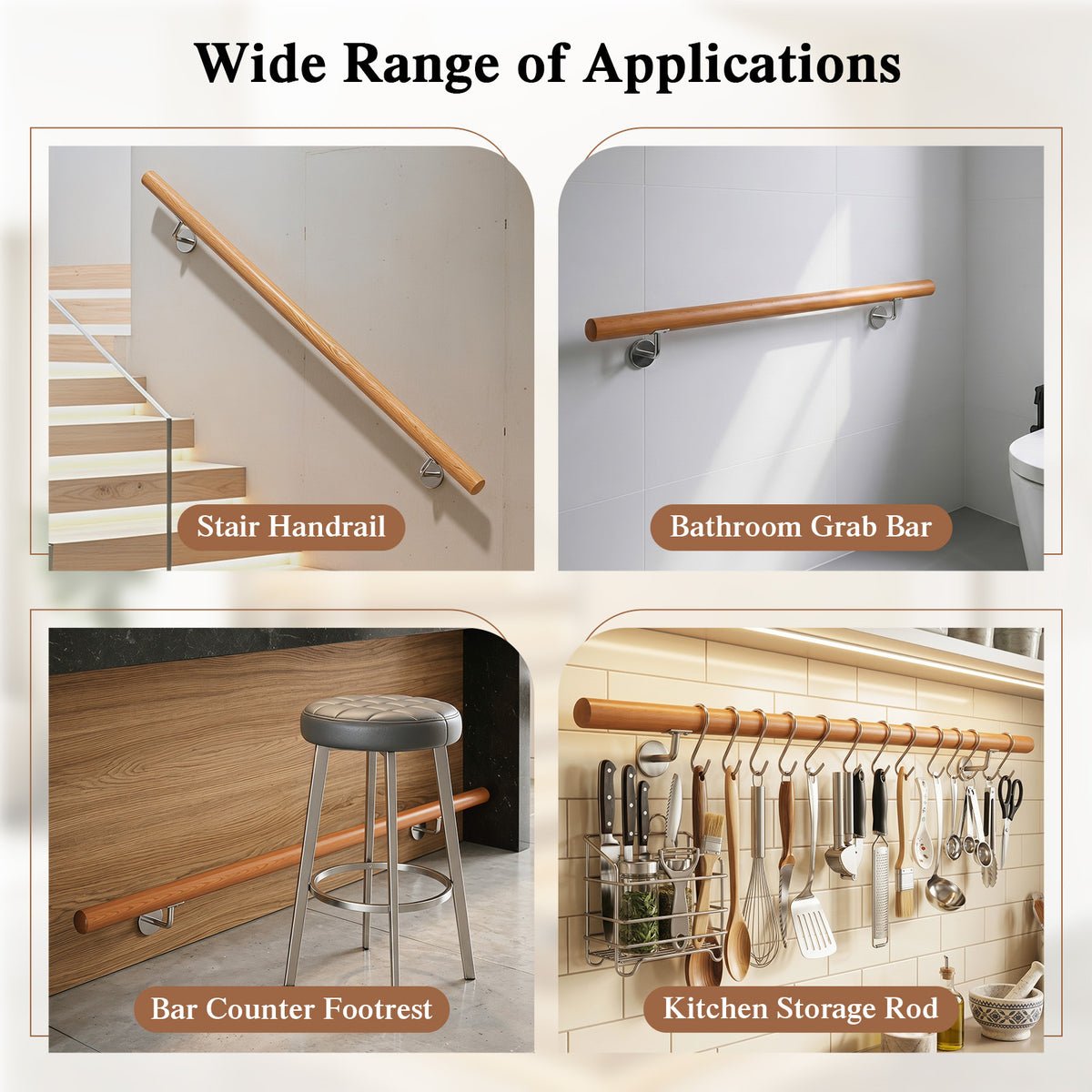 100 cm Stair Railing Indoor with Stainless Steel Wall Brackets