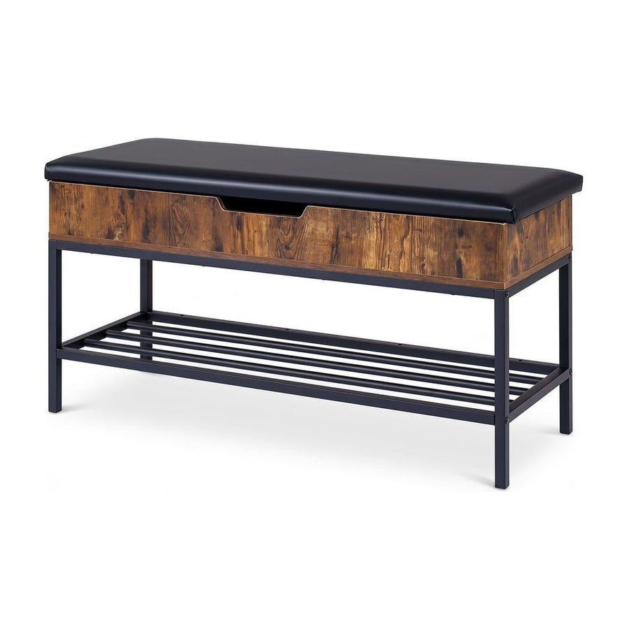 100 CM Shoe Storage Bench with shelf and lift top in rustic brown