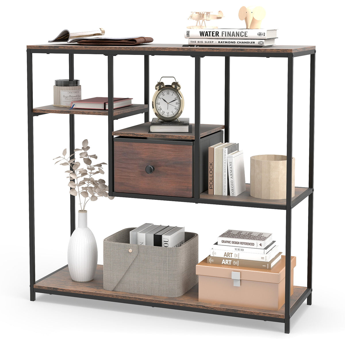 100CM Console Table with Storage Behind Sofa Couch Table with Drawer-Rustic Brown